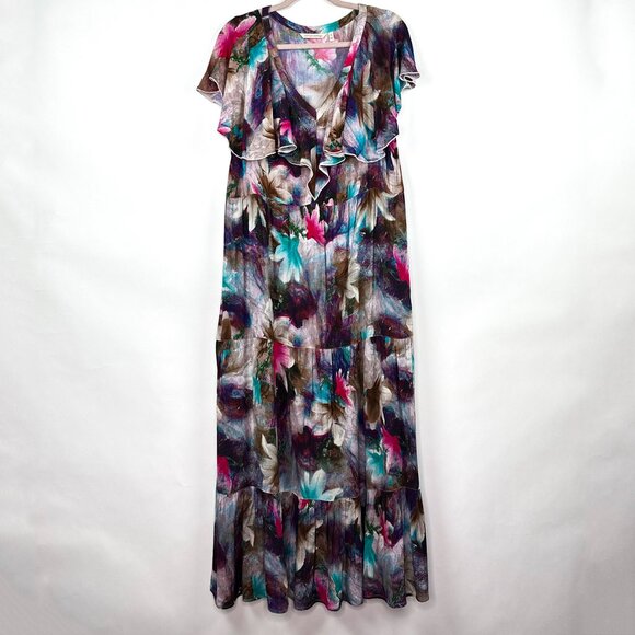 Soft Surroundings | Floral Ruffle Maxi Dress | Tiered Flowy Bohemian | Size XL - Picture 1 of 11